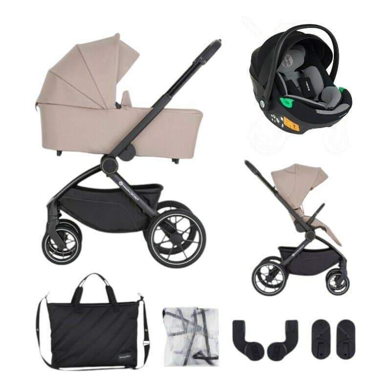 Carucior 3 in 1, Petite&Mars, Scout, Scoica inclusa, Cu landou pliabil, Reversibil, Spatar si suport de picioare reglabile in 3 pozitii, Maner ajustabil, Cu accesorii, Pana la 22 kg, 0 luni+, Crem Cappuccino